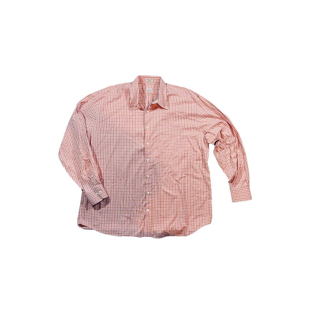 Peter Millar Orange Gingham Plaid Button Down Long Sleeve Men's Shirt Size‎ 2XL